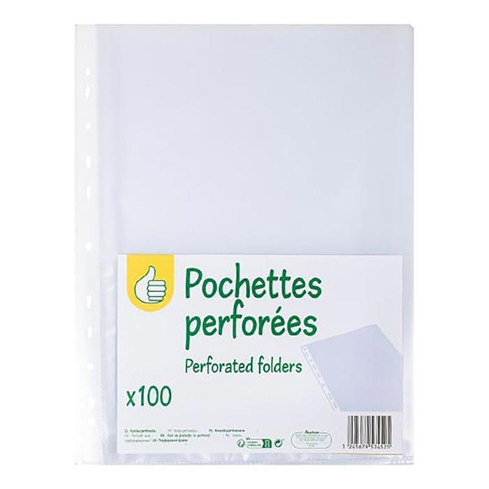 100 CHEMISES POLYPRO PERFOREES A4 - 35 MICRONS