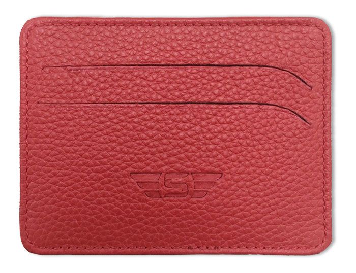 Porte carte cuir véritable rouge Legend