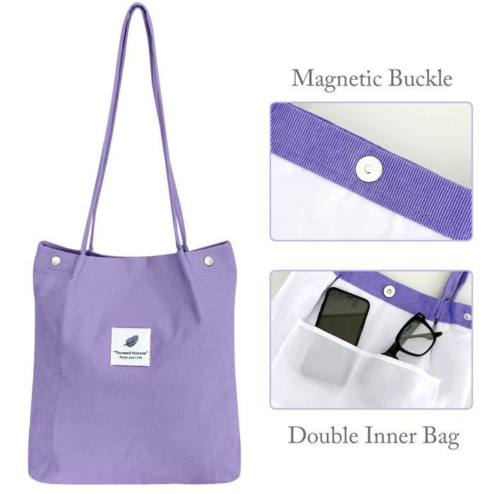 Corduroy tote bag  light purple