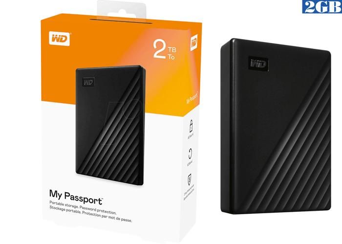 WD Disque dur externe 2TB My Passport portable de 2 To/TB  disque dur noir USB 3.0