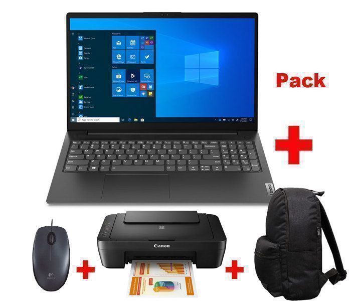 Pack LENOVO V15 + Multifonction Canon + Sac à dos + Souris Logitech
