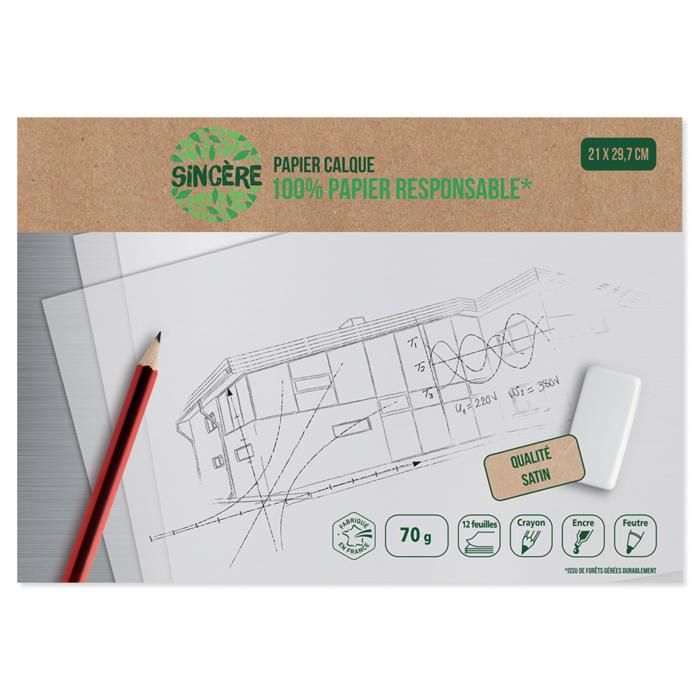 12 FEUILLES DE PAPIER CALQUE A4 70G CASINO