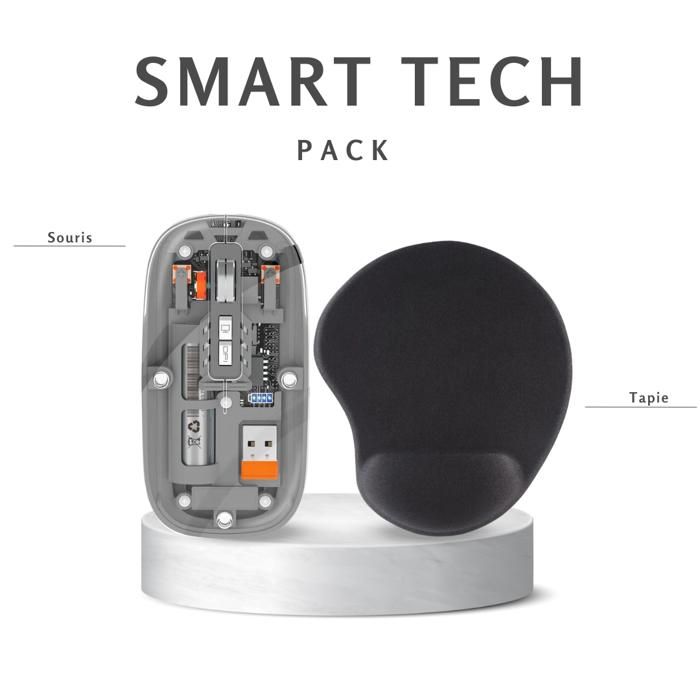 Pack : Souris Bluetooth Transparente Rechargeable Sans Fil M233 + Tapis Confortable