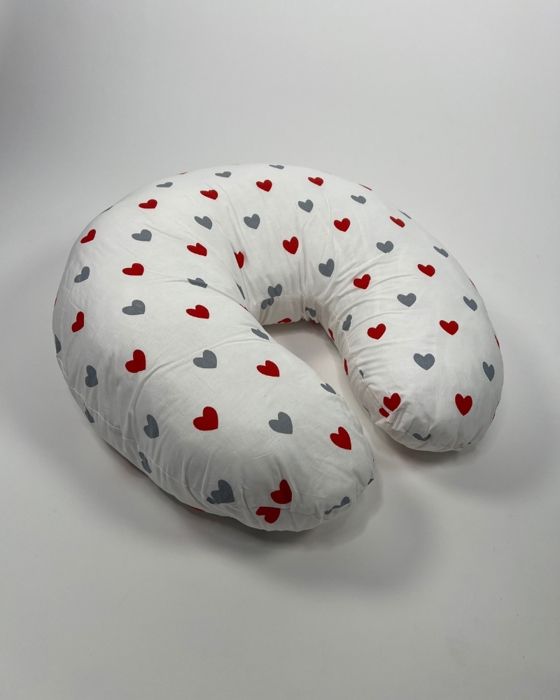 Coussin d’allaitement -Cœurs Rouge et gris