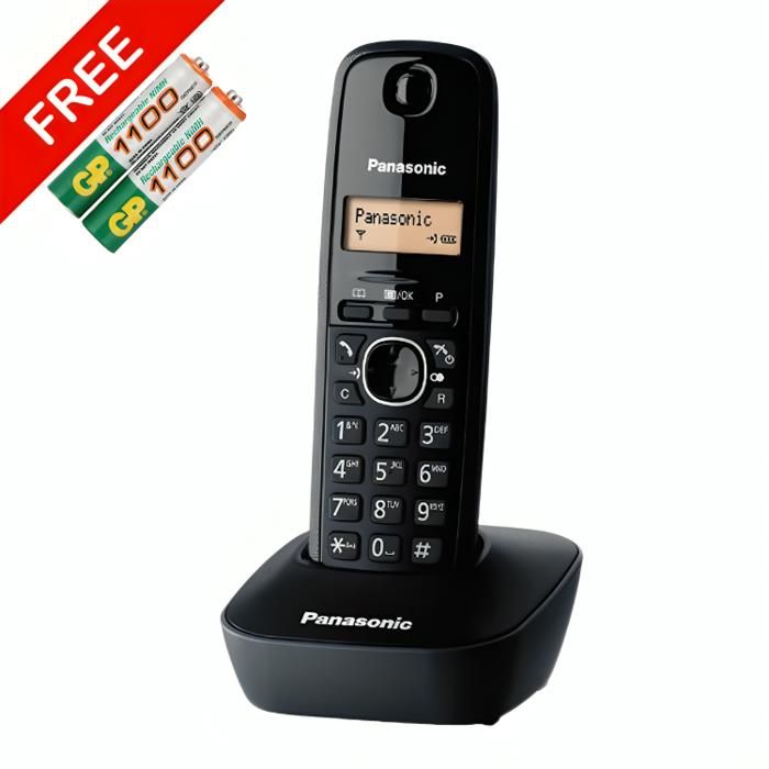 Téléphone  Fixe Sans Fil Panasonic KX-TG1611 Noir + Deux Pile rechargeable GP AAA Gratuit
