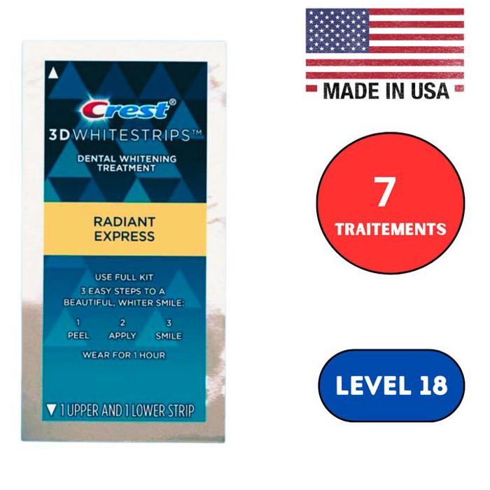 Crest 3D Whitestrips Radiant Express, 7 traitements LEVEL 18