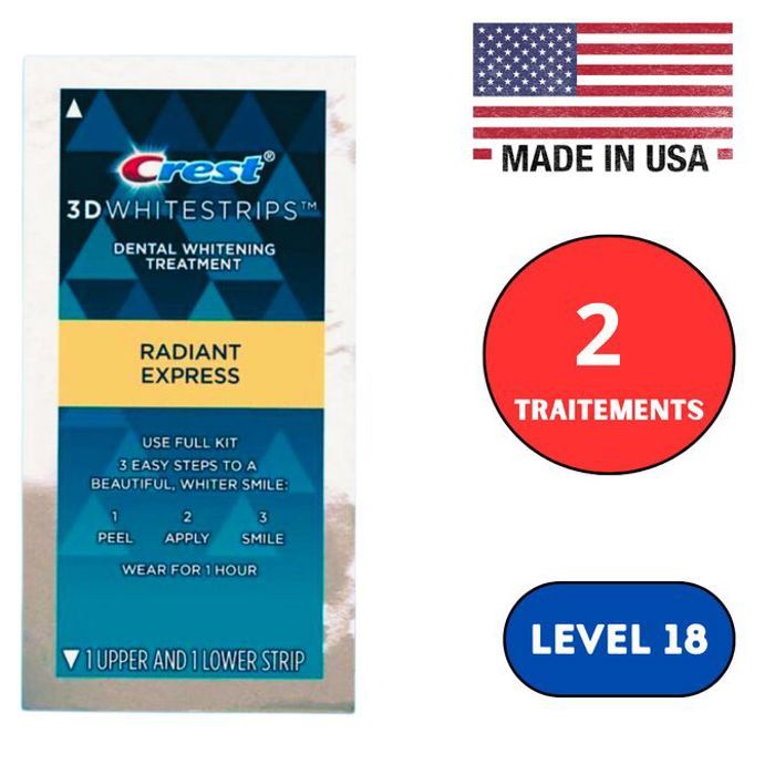 Crest 3D Whitestrips Radiant Express, 2 traitements LEVEL 18