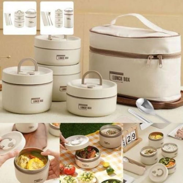 4 bols Lunch Box isotherme portable en acier inoxydable, récipient alimentaire isolant