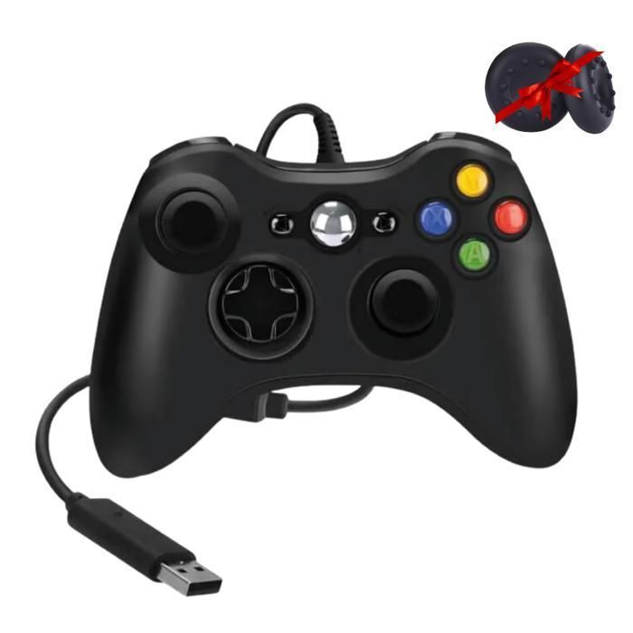 Manette Xbox 360 Filaire USB – Compatible Xbox 360 et PC Windows + 2 Poignées analogiques gratuites