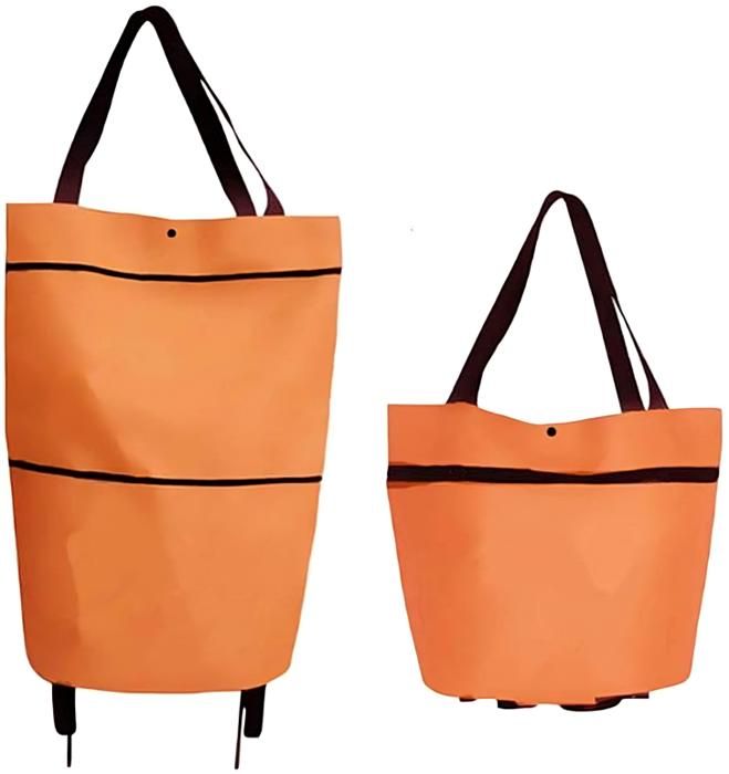 Chariot de courses - Orange - Pliable - Grande capacité - Double usage - Écologique