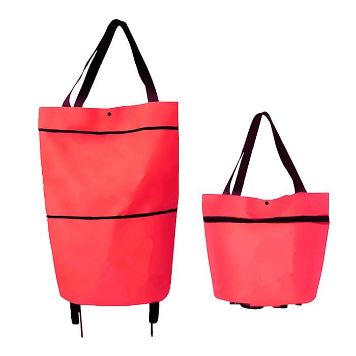 Chariot de courses pliable avec roulettes Rouge