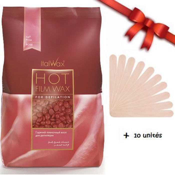 Italwax CIRE - Granulés naturelle et professionnelle Sac de 1 kg plus 10 SPATULES - Rose