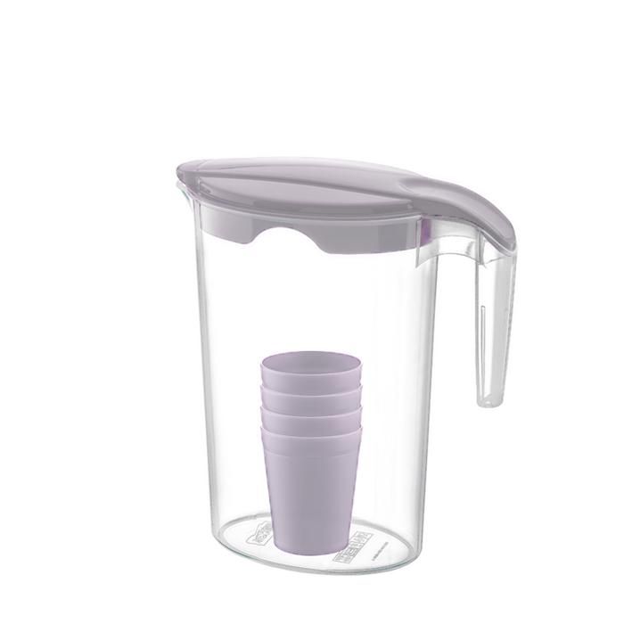 Carafe à eau ou jus avec 4 verres en plastique alimentaire sans BPA - Gris