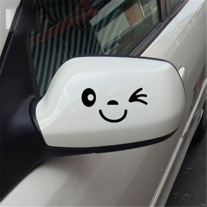 Sticker Smiley Face (2pièces) car miroir voiture autocollant Noir vinyle VO10012