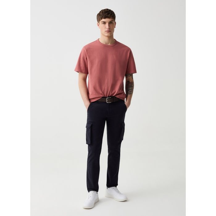 Pantalon cargo slim - Non spécifié - Bleu - Twill stretch - 2 poches plaquées - 2 poches arrière