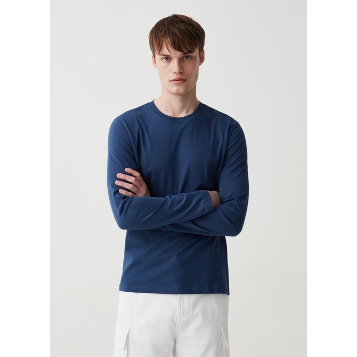 T-shirt à manches longues et col rond.-Bleu