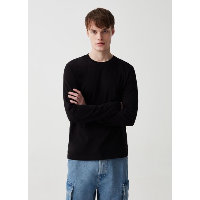 T-shirt à manches longues - Noir - 100% Coton - Col rond - Coupe Regular - Homme
