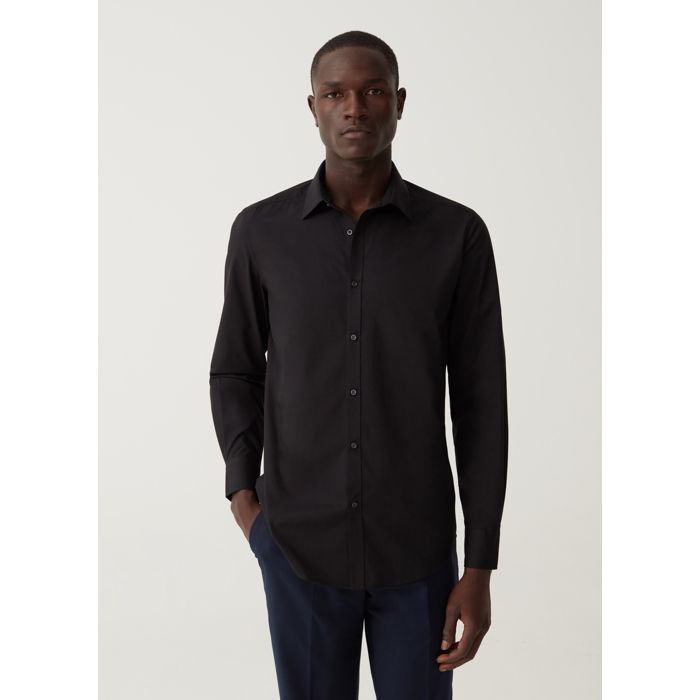 Chemise slim-fit - Noir - Col cutaway - Manches longues - 65% Polyester - 35% Coton