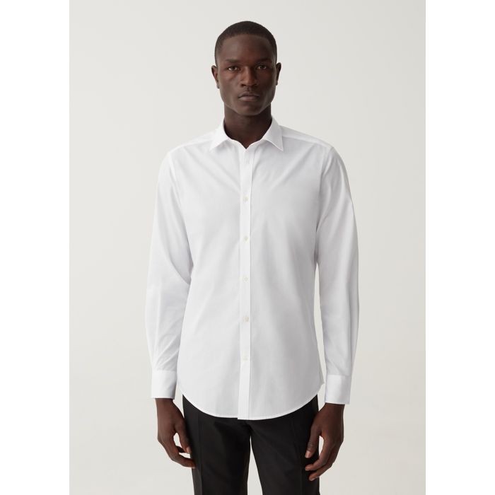 Chemise slim-fit - Blanc - Col cutaway - Manches longues - 65% Polyester - 35% Coton