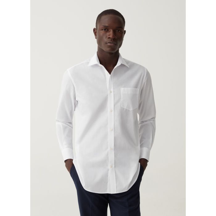 Chemise - Blanc - Regular - Col cutaway - Poche plaquée - 65% Polyester 35% Coton