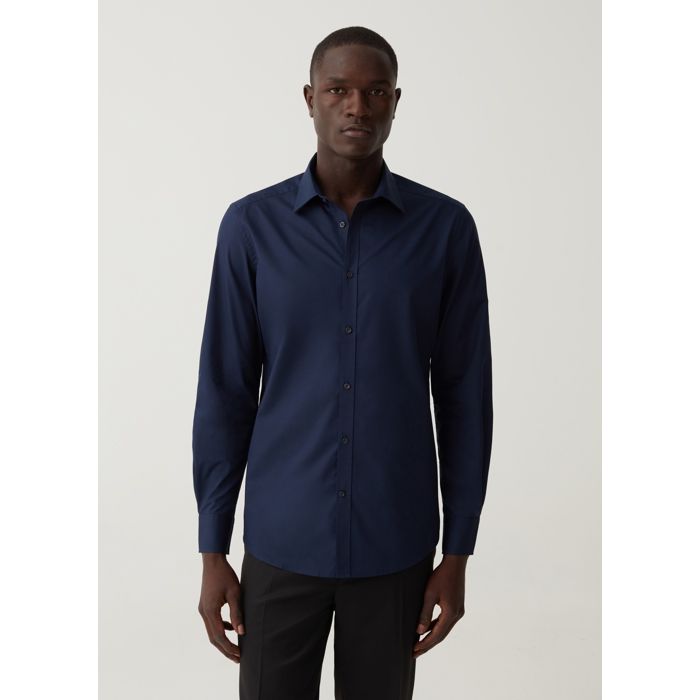 Chemise slim-fit - Bleu - Homme - Manches longues - Col cutaway - 65% Polyester 35% Coton