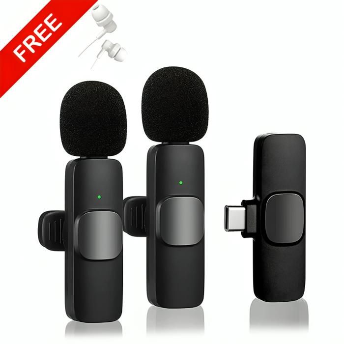 DEUX MICROPHONE SANS FIL POUR TYPE-C HAUTE QUALITÉ K9 + Écouteur Heavy Bass Gratuit