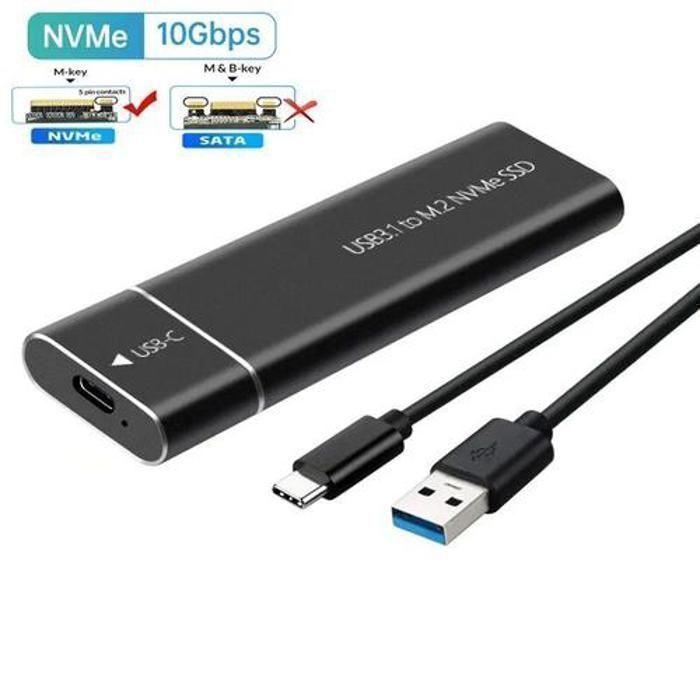 Boîtier USB 3.1 vers M.2 NVME SSD, 10Gbps
