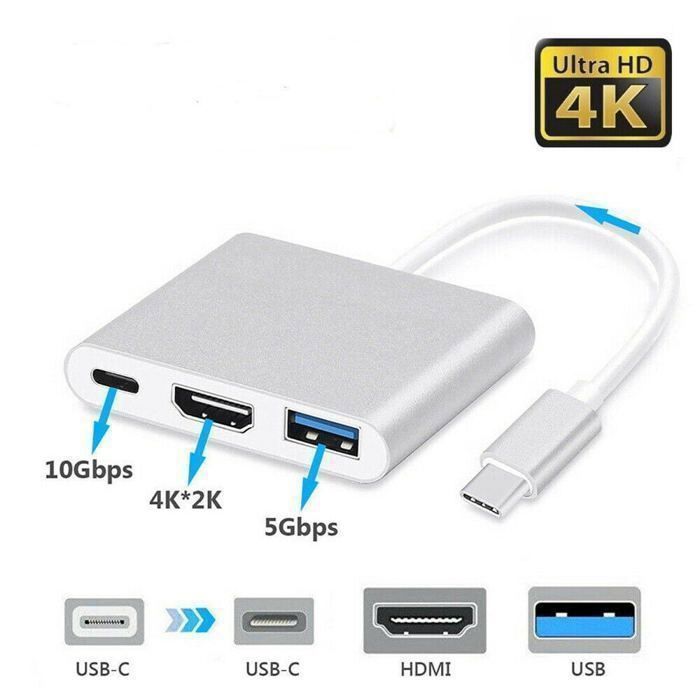 USB-C to HDMI Adapter 4K 3-in-1 Type C Adapter Multiport AV Converter USB 3.0 Type-C to HDMI 4K