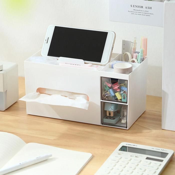 Multifunctional tissue box with drawer white