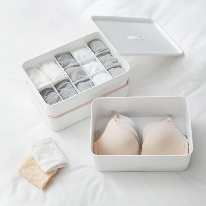 Multi-compartment underwear box with lid white