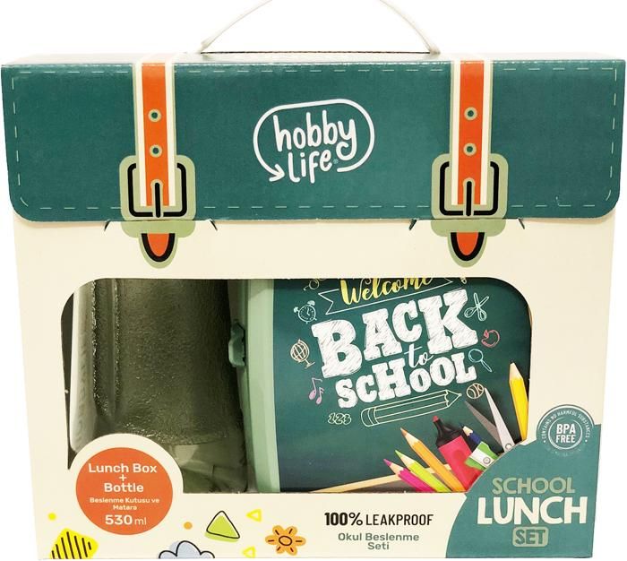 Boite à lunch pour repas enfant sans BPA avec gourde Lunch Box, motif Back to School