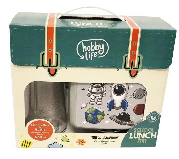 Boite à lunch pour repas enfant sans BPA avec gourde Lunch Box, motif Espace