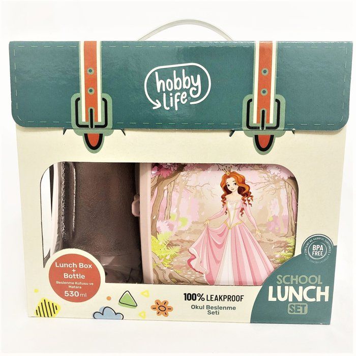 Boite à lunch pour repas enfant sans BPA avec gourde Lunch Box, motif Princesse