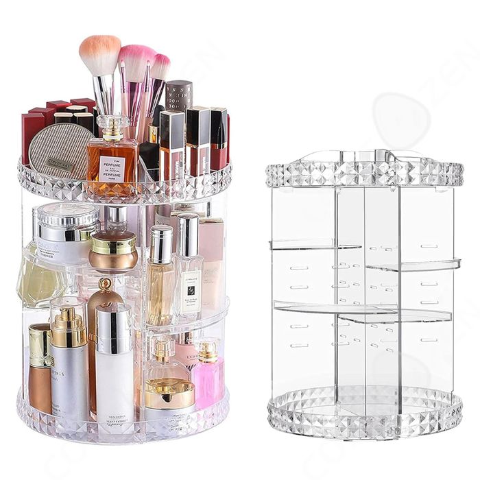 Conteneur de rangement pour pinceaux de maquillage 23.5X34cm rotatif 360 degrés 7 niveaux réglables rangement maquillage acrylique