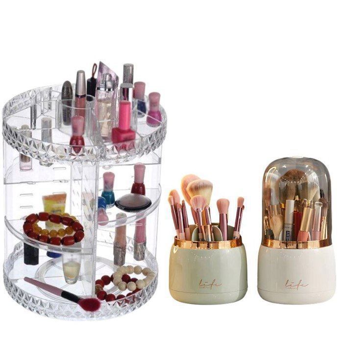 Organisateur de maquillage - MARQUE - Modèle - Rotation 360° - Antidérapant - Plastique noir