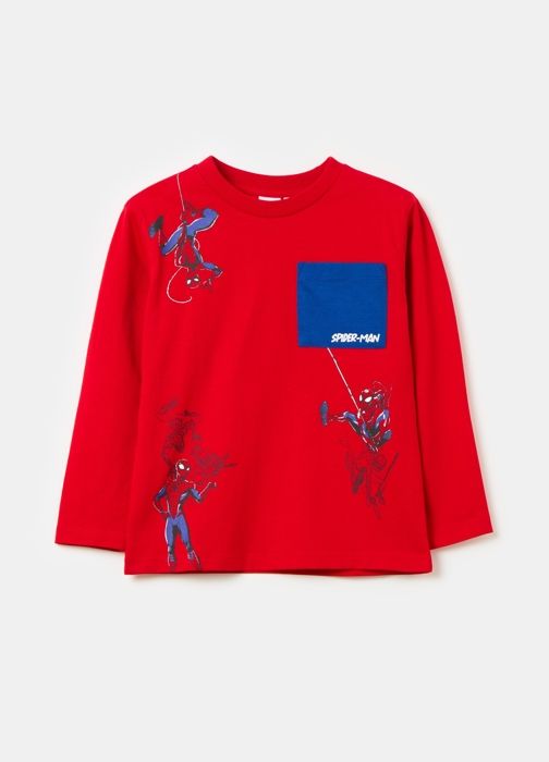 T-shirt - Marvel - Spider-Man - 100% Coton - Manches Longues - Poche Plaquée