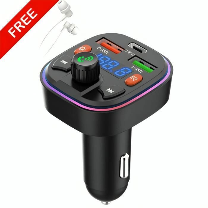 Lecteur MP3 Adaptateur de musique Chargeur de voiture double USB et TYPE-C M70 + Écouteur Heavy Bass Gratuit