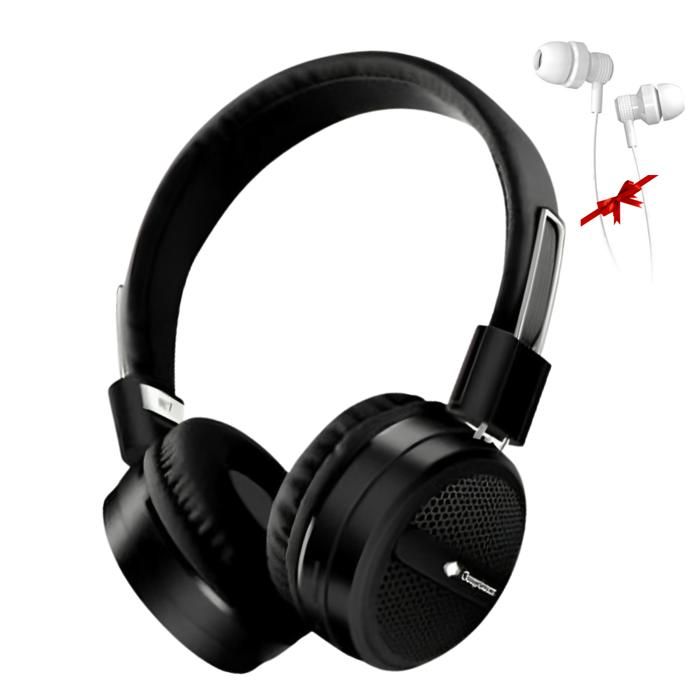 Casque Sans Fil Bluetooth DeepBass R7 Noir + Ecouteur Gratuit
