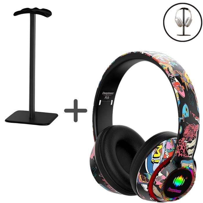 Deepbass Casque R9 Sans Fil RVB, Hi-Fi Bluetooth + Support Casque
