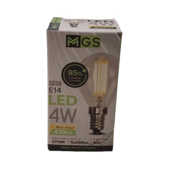 Ampoule LED Filament P45 4W - E14 - 470lm - Blanc Chaud 2700K - MGS 