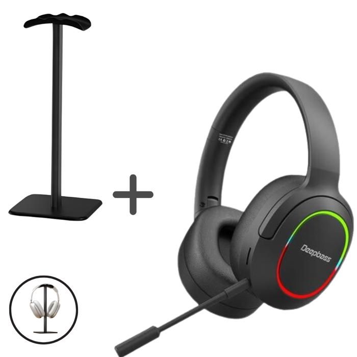 Casque Gaming Sans Fil Bluetooth DeepBass R10 - Noir LED RGB avec Micro + Support Casque