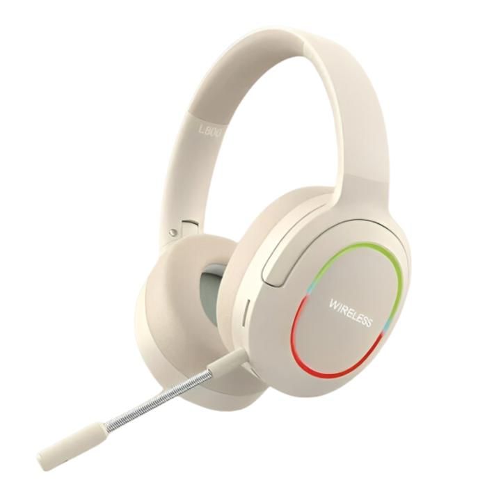 Casque Gaming Sans Fil Bluetooth DeepBass R10 - beige LED RGB avec Micro