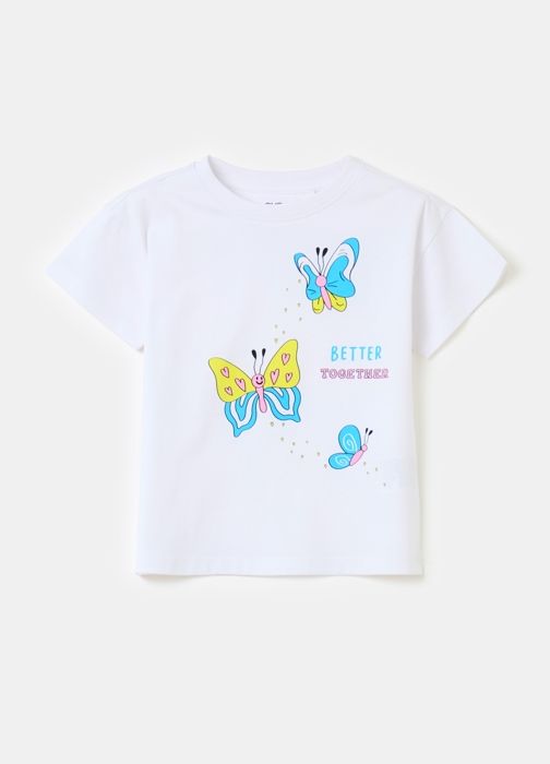 T-shirt - Non spécifié - Imprimé papillons - 100% coton biologique - Manches courtes - Col arrondi