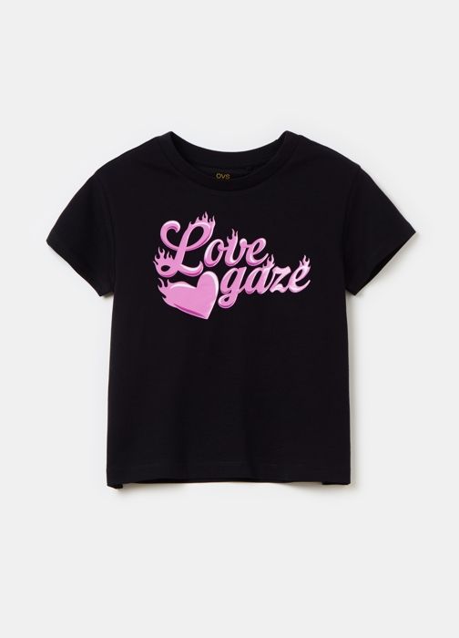T-shirt - Non spécifié - Imprimé lettres et cœur - 100% coton - Enfant - Manches courtes