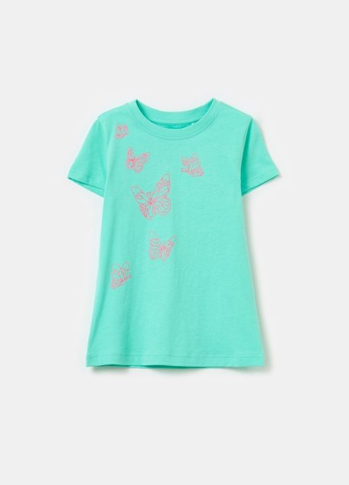 T-shirt - Non spécifié - Imprimé papillon - 100% coton - Bleu - Manches courtes