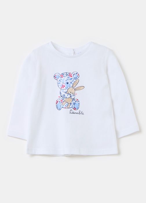 T-shirt à manches longues - Non spécifié - Imprimé ours et floral - 100% coton - Col boutonné - Regular
