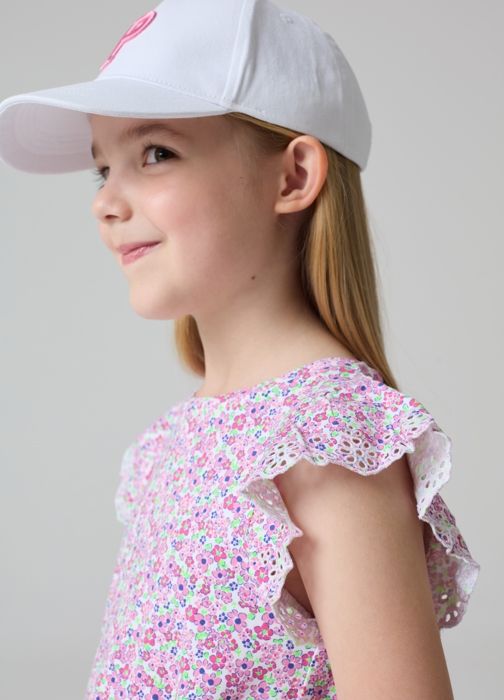 T-shirt - PIOMBO - Imprimé fleurs - Broderie anglaise - Coton stretch - Enfant fille