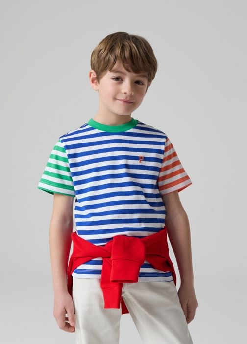 T-shirt - PIOMBO - Motif rayé - 100% coton - Col rond - Manches courtes