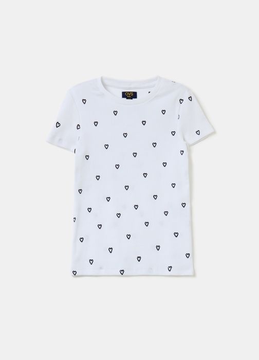 T-shirt - Non spécifié - Côtelé - Broderie de cœurs - 100% Coton - Manches courtes