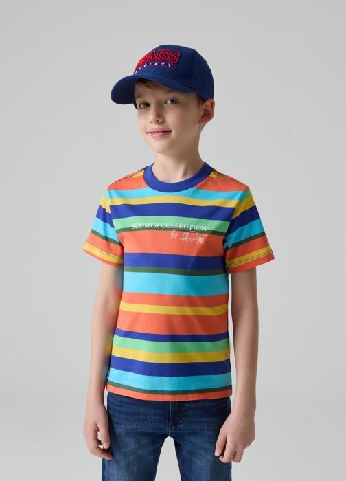 T-shirt - PIOMBO - Motif rayé - 100% coton - Col rond - Manches courtes
